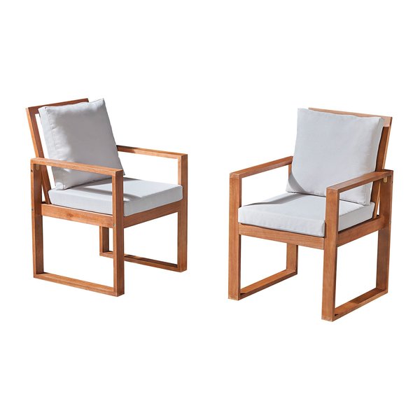 Alaterre Furniture Weston Eucalyptus Wood Outdoor Dining Chairs with Gray Cushions, Set of 2 ANWT04EBO